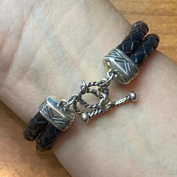 Carolyn Pollack Sterling Snowflake Obsidian Braided Leather Bracelet For Women - Picture 7 of 10